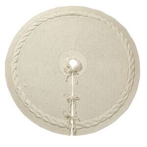 36” Cream Cable Knit Christmas Tree Skirt Thick Rustic Knit with Ties New in Box